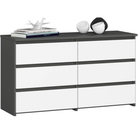 Komoda do sypialni, 6 szuflad, STILO, 100x35x57 cm, grafit, biały, mat