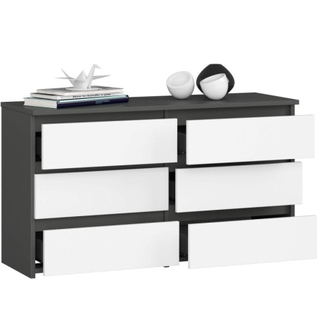 Komoda do sypialni, 6 szuflad, STILO, 100x35x57 cm, grafit, biały, mat
