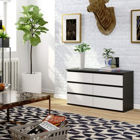 Komoda do sypialni, 6 szuflad, STILO, 100x35x57 cm, grafit, biały, mat