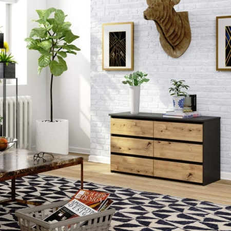 Komoda do sypialni, 6 szuflad, STILO, 100x35x57 cm, grafit, dąb artisan, mat