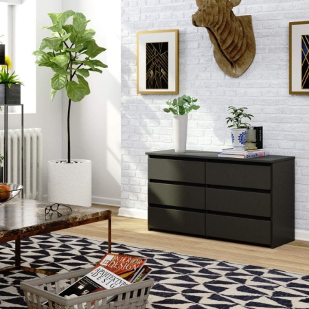Komoda do sypialni, 6 szuflad, STILO, 100x35x57 cm, grafit, mat