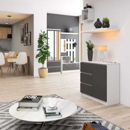 Mała komoda z szufladami, NOVO, 80x35x77 cm, biały, grafit, mat