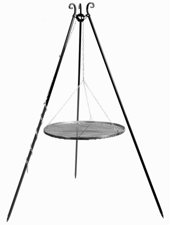 Grill na trójnogu 180 cm, TRIVO, ruszt stal naturalna, 60 cm