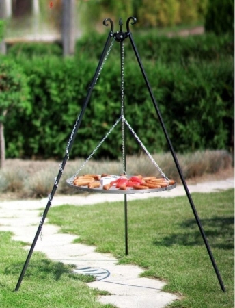 Grill na trójnogu z kołowrotkiem 180 cm, TRIVO, ruszt stal nierdzewna, 70 cm