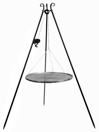 Przejdź do produktu Grill na trójnogu z kołowrotkiem 180 cm, TRIVO, ruszt stal naturalna, 50 cm