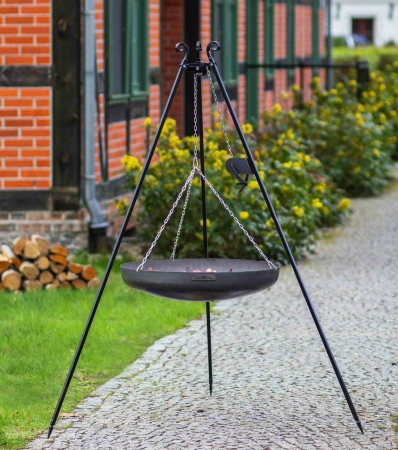 Wok na trójnogu z kołowrotkiem 180 cm, TRIVO, stal naturalna, 60 cm