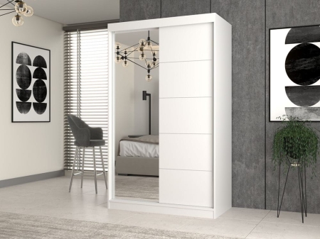 Szafa przesuwna z lustrem i szprosami, Iga, 120x61x200 cm, biały, mat