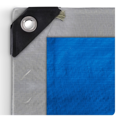 Plandeka z oczkami, 120 g/m2, Plonos, 300x600 cm, srebrno-niebieska