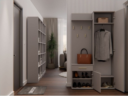 Garderoba, szafa, wieszak, lustro, duo, 100x35x180 cm, szary, mat