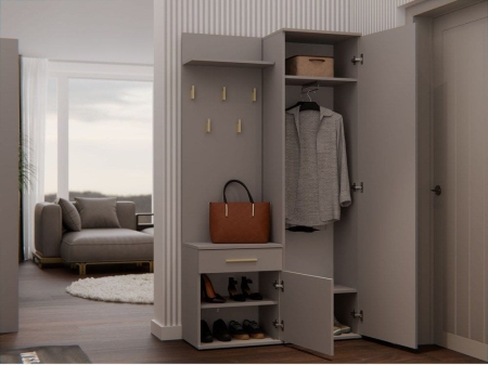 Garderoba, szafa, wieszak, lustro, duo, 100x35x180 cm, szary, mat