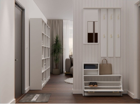 Garderoba, szafka na obuwie, wieszak z lustrem, vera, 85x24x180 cm, beżowy, mat