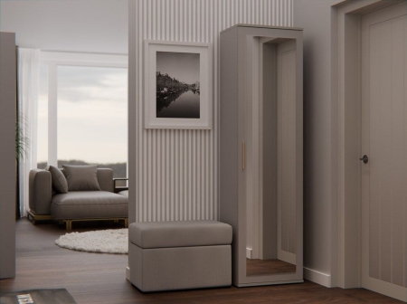 Szafa do przedpokoju, wieszak, lustro, duo, 50x35x180 cm, szary, mat