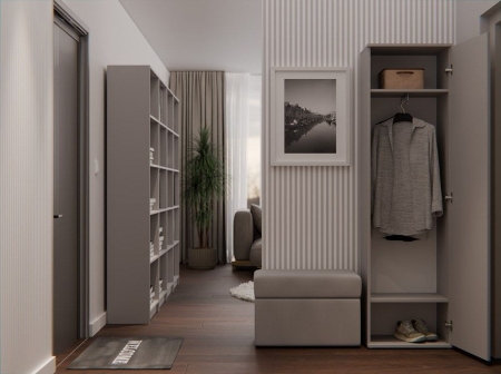 Szafa do przedpokoju, wieszak, lustro, duo, 50x35x180 cm, szary, mat