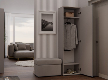 Szafa do przedpokoju, wieszak, lustro, duo, 50x35x180 cm, szary, mat