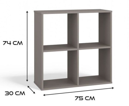 Regał komorowy, 2x2, Malax, 74x30x75 cm, szary, mat