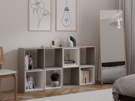 Regał komorowy, 2x4, Malax, 147x30x75 cm, szary, mat