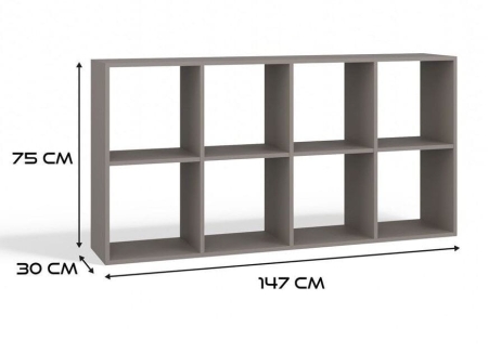 Regał komorowy, 2x4, Malax, 147x30x75 cm, szary, mat