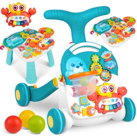 Pchacz, stolik edukacyjny, 2w1, Ricokids, biało-niebieski