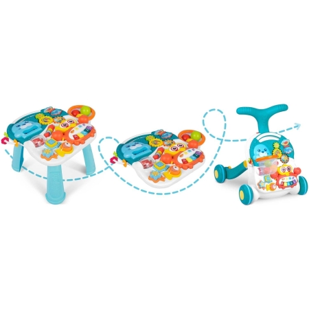 Pchacz, stolik edukacyjny, 2w1, Ricokids, biało-niebieski
