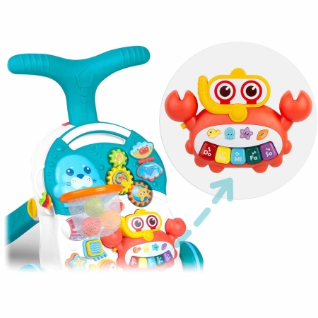 Pchacz, stolik edukacyjny, 2w1, Ricokids, biało-niebieski