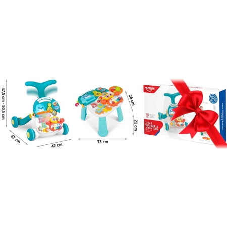 Pchacz, stolik edukacyjny, 2w1, Ricokids, biało-niebieski