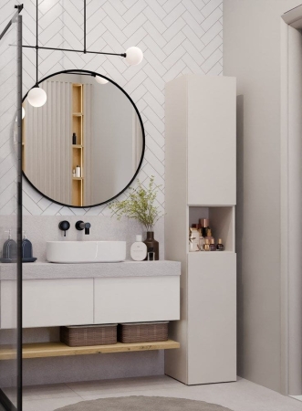 Szafka łazienkowa, regał, słupek, Nel III, 31x30x174 cm, beżowy, mat