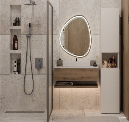 Szafka łazienkowa, regał, słupek, Nel III, 31x30x174 cm, beżowy, mat