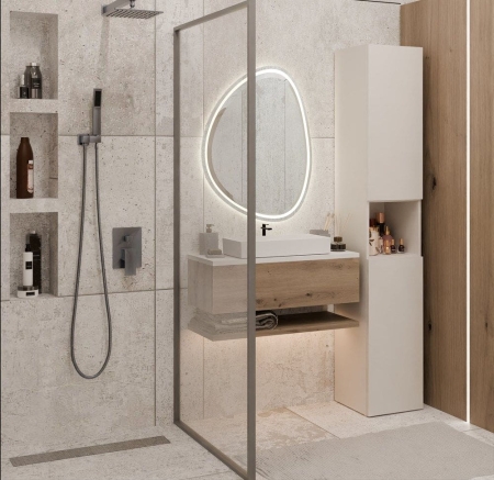 Szafka łazienkowa, regał, słupek, Nel III, 31x30x174 cm, beżowy, mat