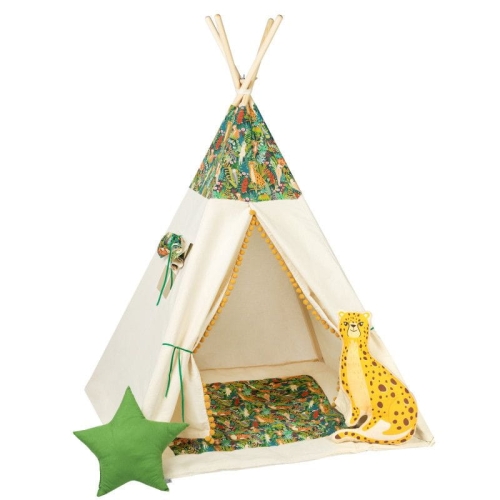 Przejdź do produktu Namiot tipi dla dzieci, bawełna, okienko, gepard, dżunglowa kryjówka