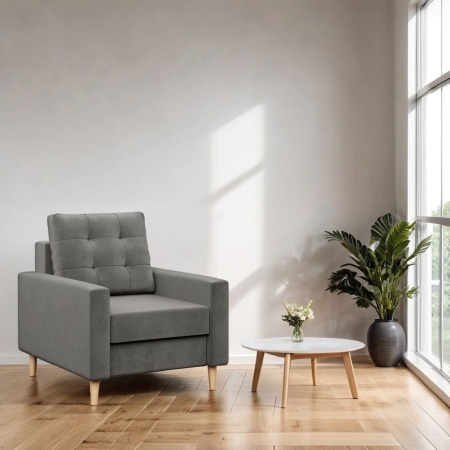 Fotel skandynawski, MILO, velvet, 75x92x92 cm, jasny szary