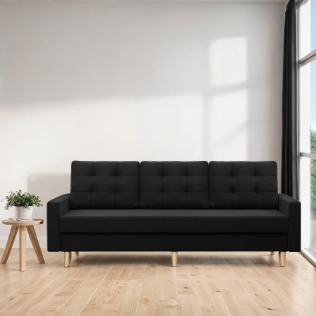 Kanapa trzyosobowa, MILO, mikrofaza, 212x92x92 cm, czarny