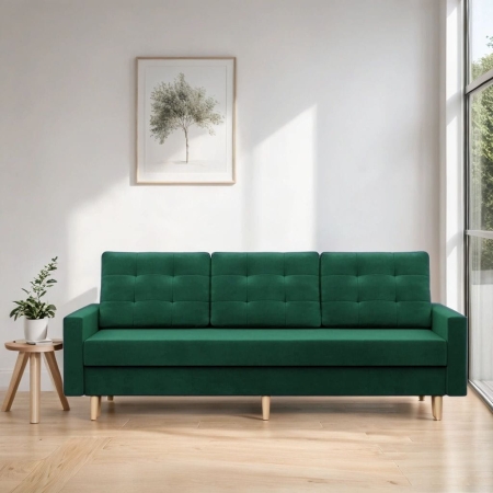 Kanapa trzyosobowa, MILO, velvet, 212x92x92 cm, butelkowa zieleń