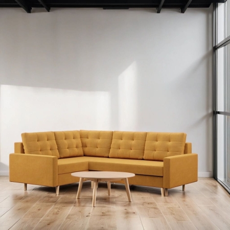 Duży narożnik, lewy, MILO, velvet, 223x172x92 cm, żółty