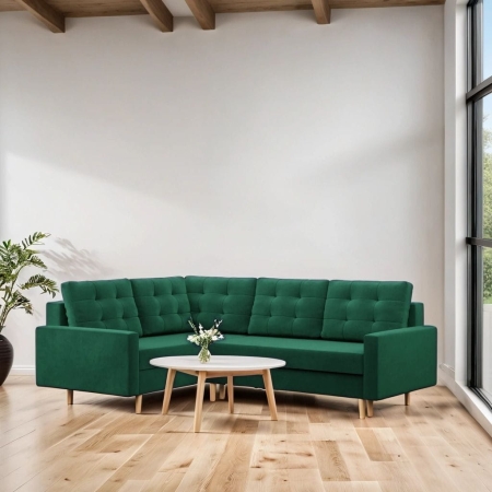 Duży narożnik, prawy, MILO, velvet, 223x172x92 cm, butelkowa zieleń