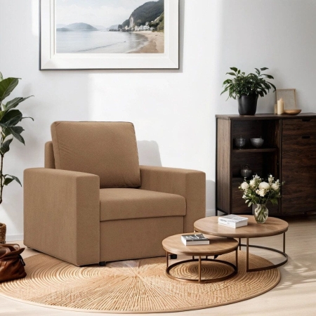 Fotel wypoczynkowy, prosty, BLOM, Mikrofaza, 83x92x85 cm, cappuccino