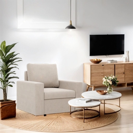 Fotel wypoczynkowy, prosty, BLOM, velvet, 83x92x92 cm, beżowy