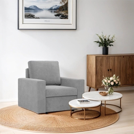 Fotel wypoczynkowy, prosty, BLOM, sztruks, 83x92x92 cm, jasny szary