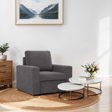 Fotel wypoczynkowy, prosty, BLOM, sztruks, 83x92x92 cm, ciemny szary