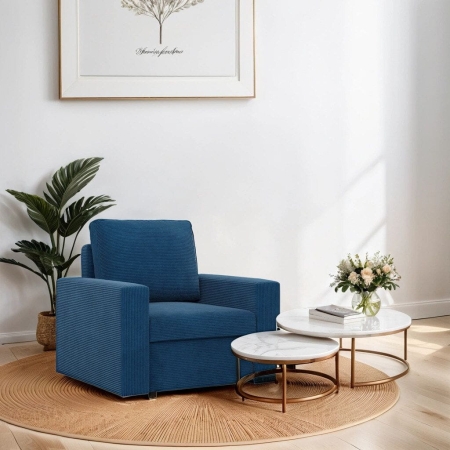 Fotel wypoczynkowy, prosty, BLOM, sztruks, 83x92x92 cm, granatowy