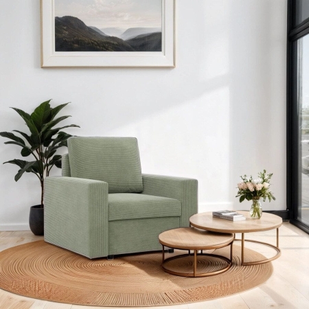 Fotel wypoczynkowy, prosty, BLOM, sztruks, 83x92x92 cm, oliwkowy