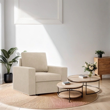 Fotel wypoczynkowy, prosty, BLOM, sztruks, 83x92x92 cm, beżowy