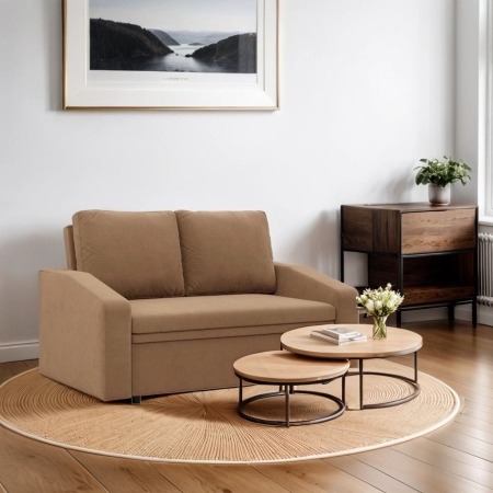 Sofa z funkcją spania, BLOM, Mikrofaza, 148x87x90 cm, cappuccino