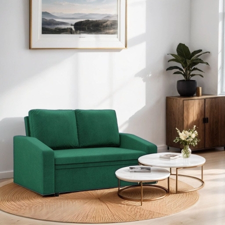 Sofa z funkcją spania, BLOM, velvet, 148x87x90 cm, butelkowa zieleń