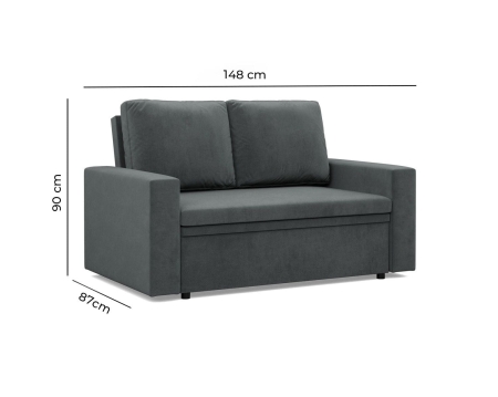 Sofa z funkcją spania, BLOM, velvet, 148x87x90 cm, granatowy