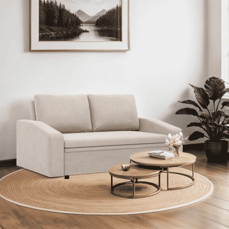 Sofa z funkcją spania, BLOM, velvet, 148x87x90 cm, beżowy