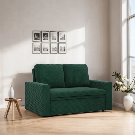Sofa dwuosobowa, BLOM, sztruks, 148x87x90 cm, butelkowa zieleń