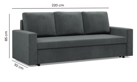 Kanapa rozkładana, BLOM, Mikrofaza, 220x92x85 cm, czarny