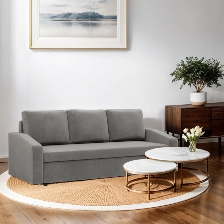 Kanapa rozkładana, BLOM, velvet, 220x92x92 cm, jasny szary