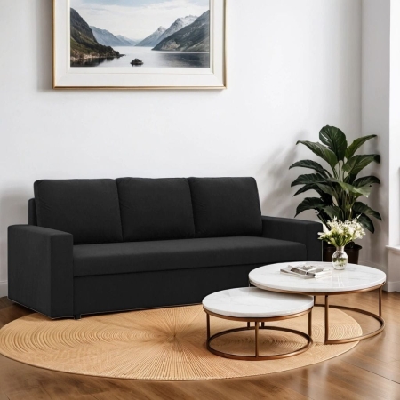 Kanapa 3 osobowa, BLOM, Mikrofaza, 220x92x85 cm, czarny