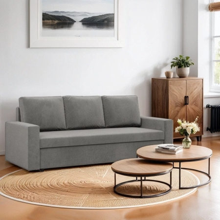 Kanapa 3 osobowa, BLOM, velvet, 220x92x92 cm, jasny szary